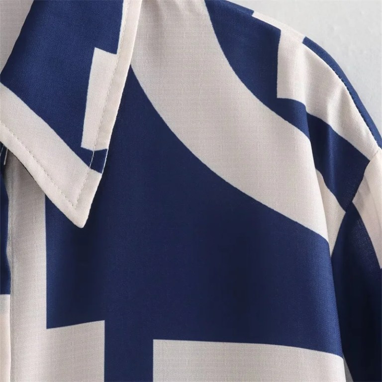 Women’s Blue and White Oversized Geo Print Shirt
