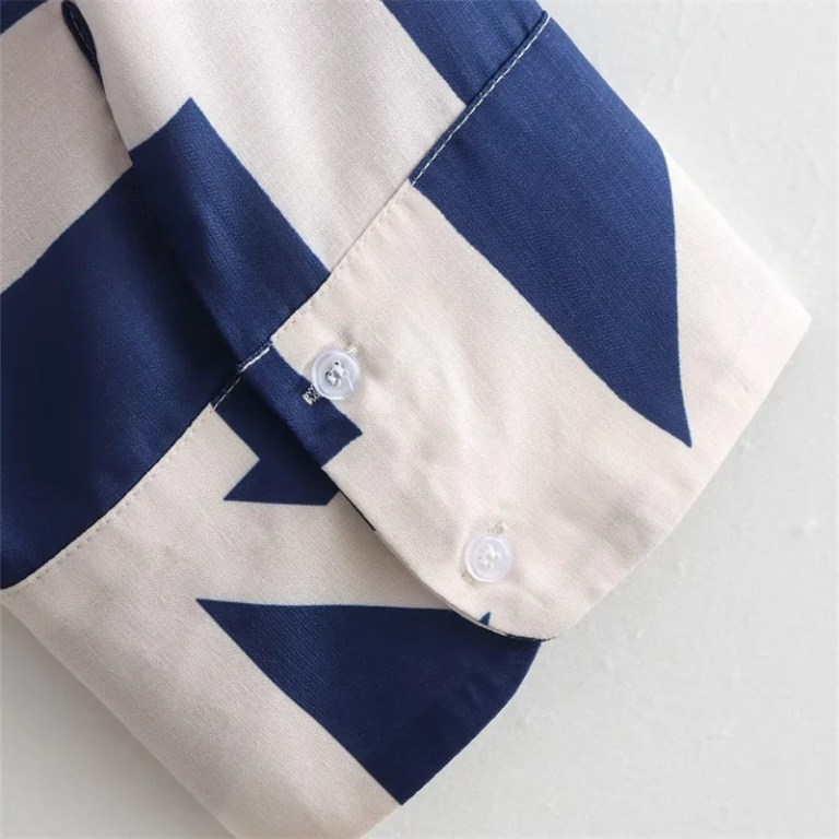 Women’s Blue and White Oversized Geo Print Shirt