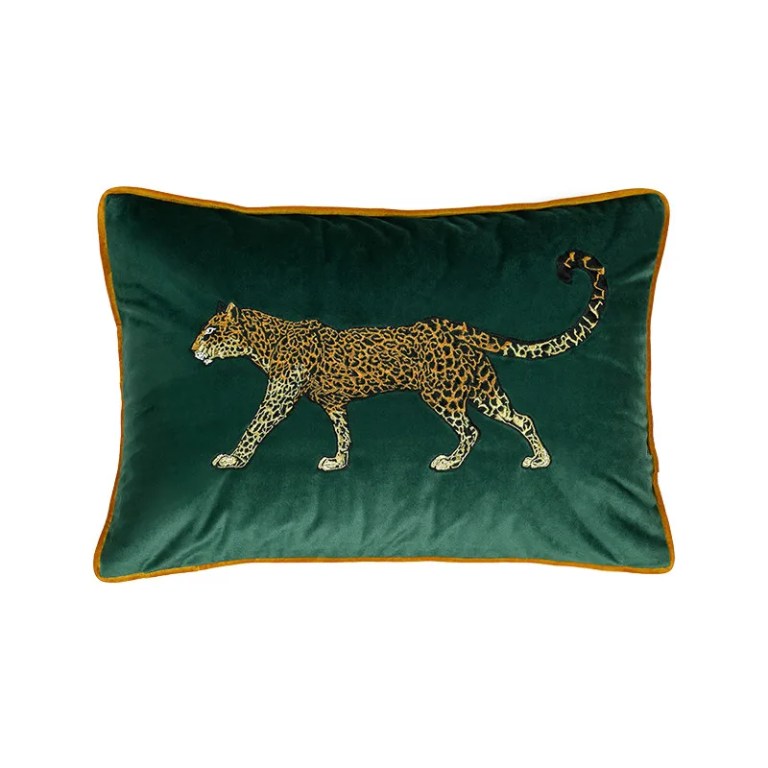 Green Leopard Embroidered Velvet Cushion