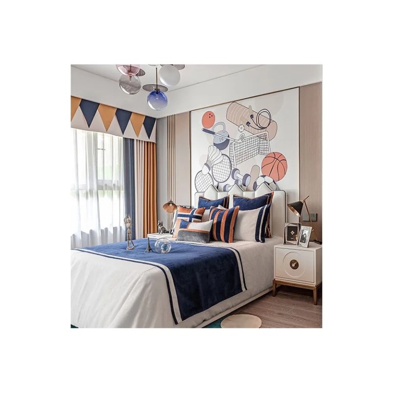 Harry Stripe Luxurious Velvet Cushion in Navy & Orange