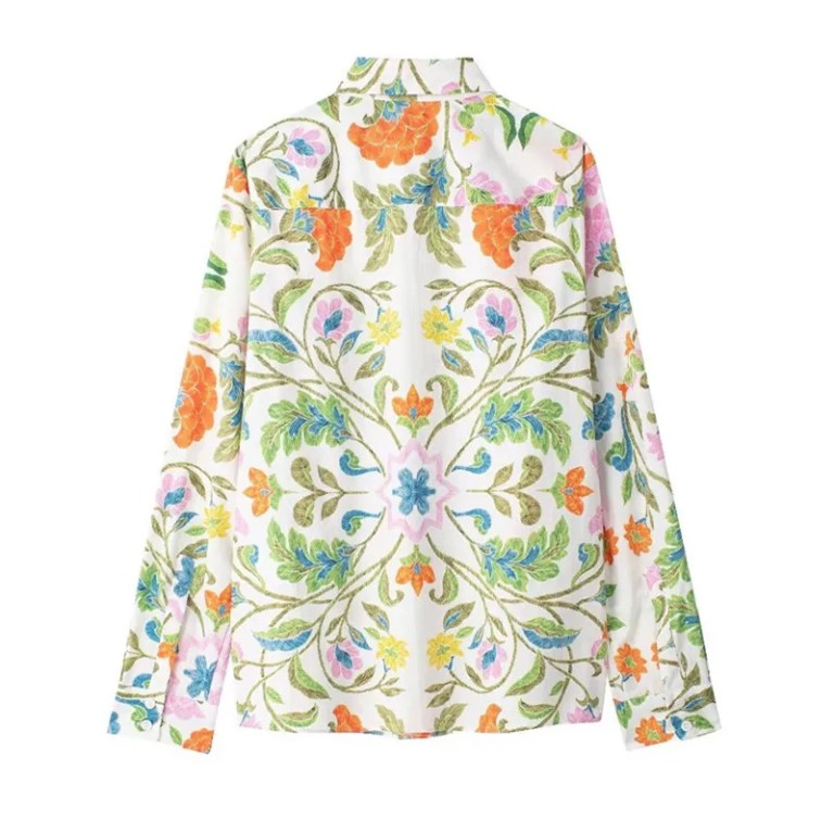 Women’s Floral Print Single Breasted Long Sleeve Shirt