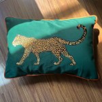 Green Leopard Embroidered Velvet Cushion