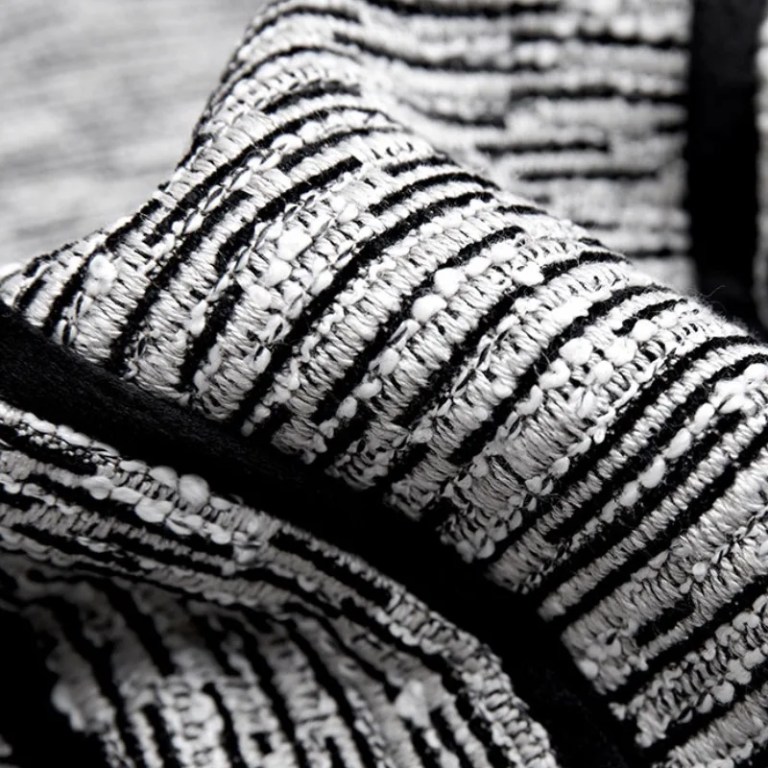 White, Black Geometric Patchwork Jacquard Cushion