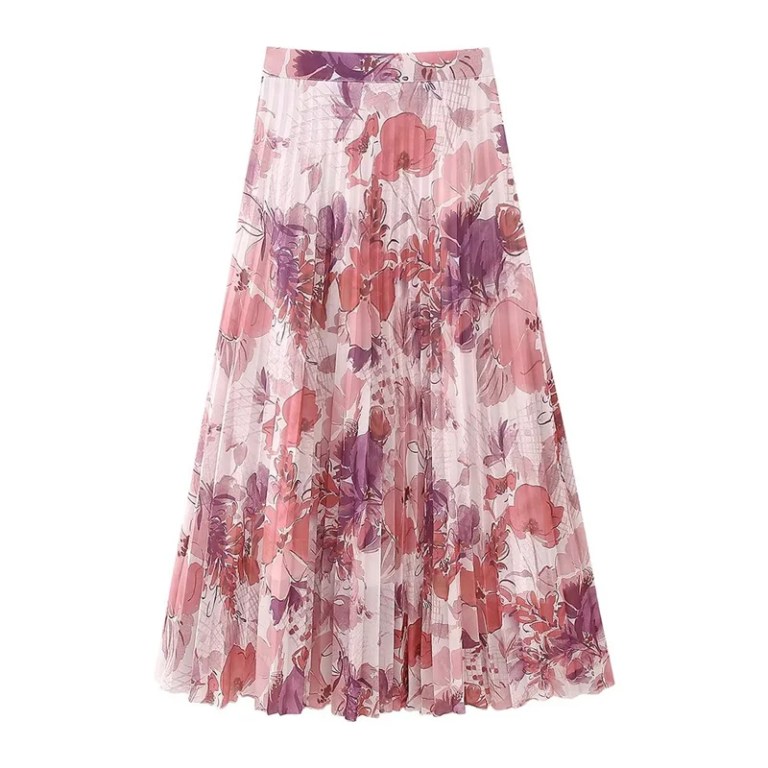 Pastel Floral Pleated Skirt