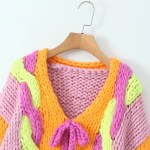 KEYANKETIAN Winter Handmade Sweater Boho Holiday wind Contrast Color Coarse Yarn Twist Knit Cardigans
