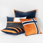 Harry Stripe Luxurious Velvet Cushion in Navy & Orange