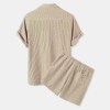 Men’s Short Vacay Casual Loose Corduroy Short Sleeve Shirt and Shorts Set