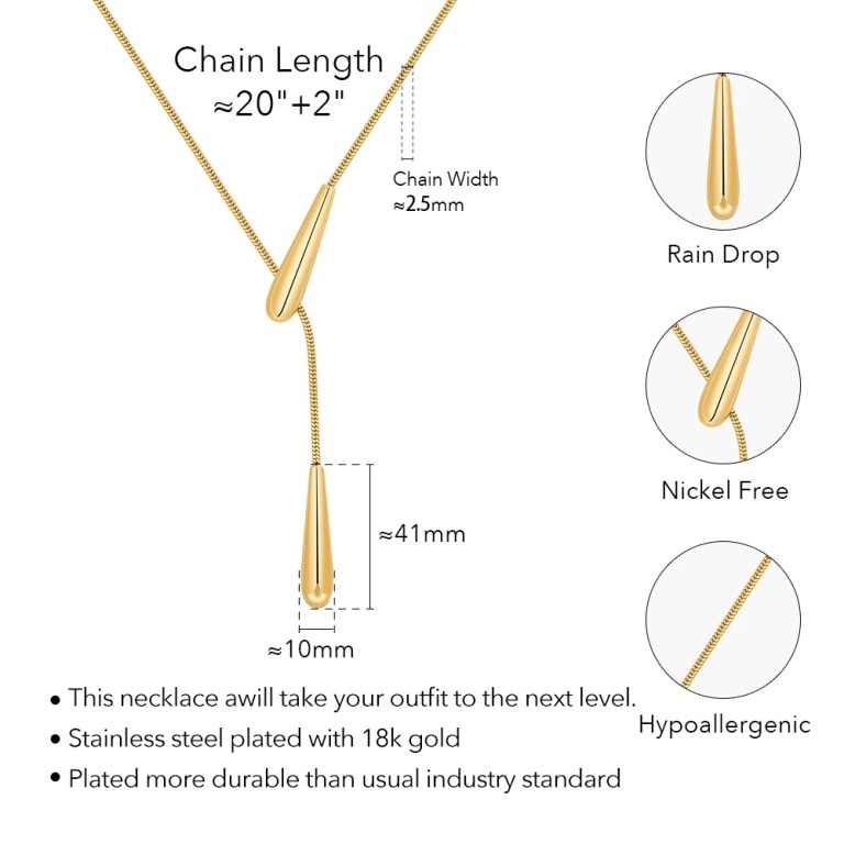 Collares Rain Drop Snake Chain Pendant Necklace