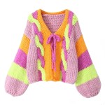 KEYANKETIAN Winter Handmade Sweater Boho Holiday wind Contrast Color Coarse Yarn Twist Knit Cardigans