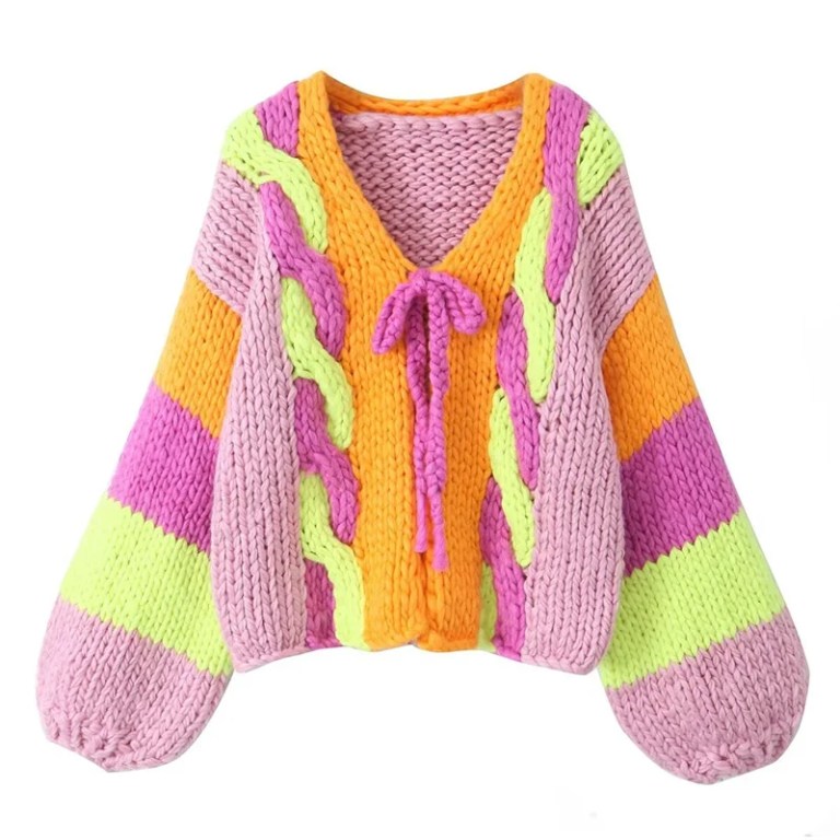 KEYANKETIAN Winter Handmade Sweater Boho Holiday wind Contrast Color Coarse Yarn Twist Knit Cardigans