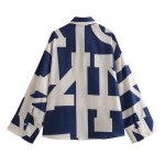 Women’s Blue and White Oversized Geo Print Shirt