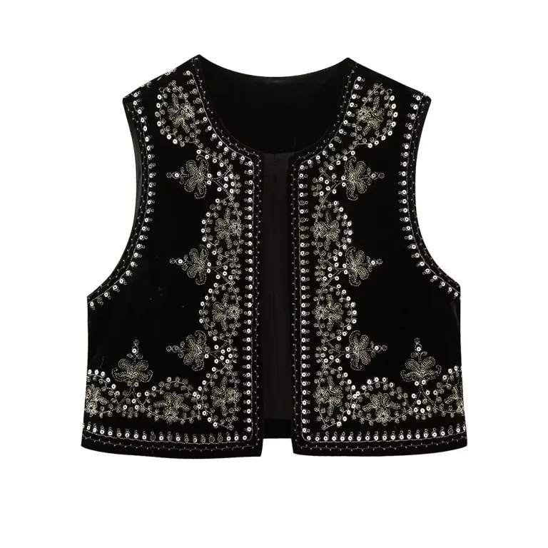 Tribal Winds Sequin Embroidered Velvet Women’s Short Vest Waistcoat Tribal Winds Sequin Embroidered Velvet Women’s Short Vest Waistcoat