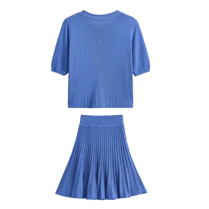 Royal Blue Short Knit Top & Mini Skirt Two Piece Set