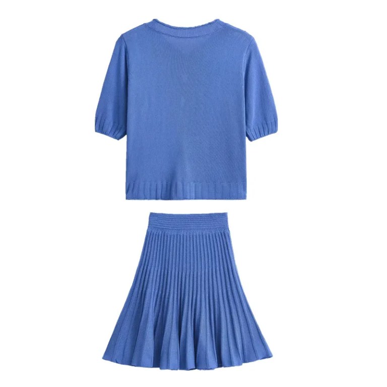 Royal Blue Short Knit Top & Mini Skirt Two Piece Set