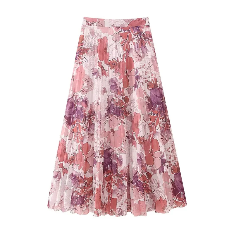 Pastel Floral Pleated Skirt