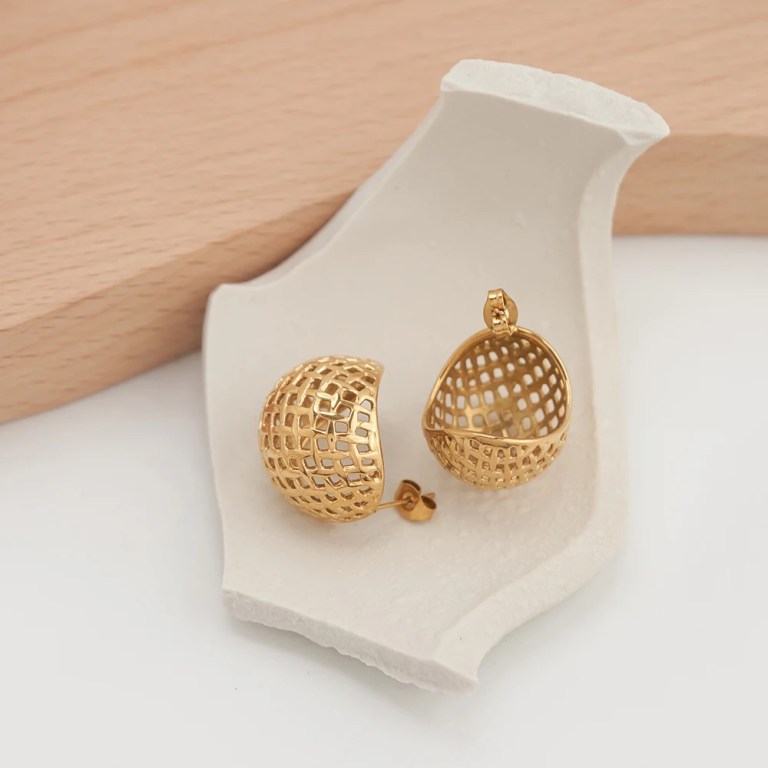 Mesh Stud Earrings For Women Aretes De Mujer 18K Gold Plated Mesh Stud Earrings For Women Aretes De Mujer 18K Gold Plated