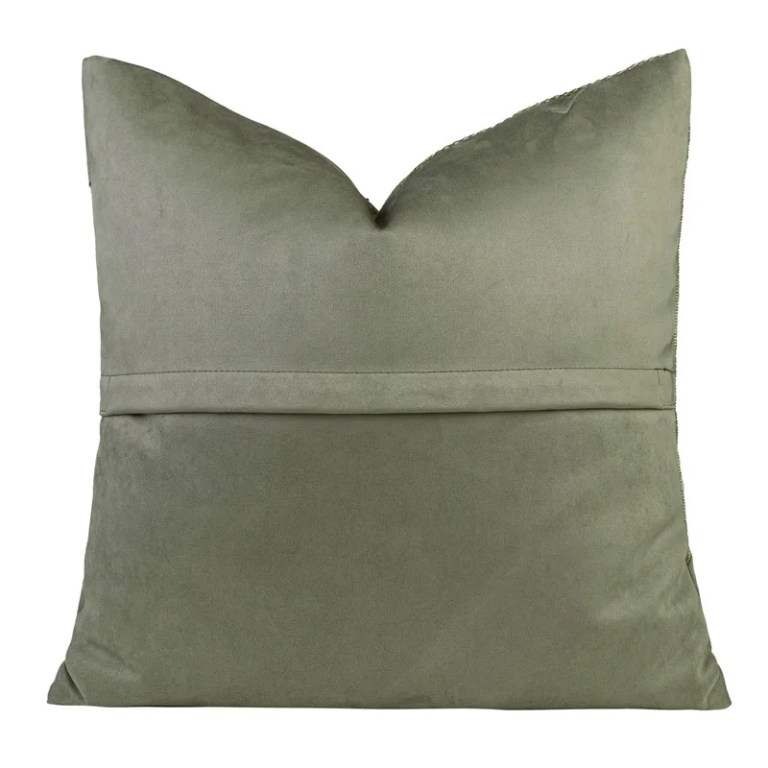 Retro Green Suede Patch Cushion – Modern Decor