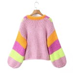 KEYANKETIAN Winter Handmade Sweater Boho Holiday wind Contrast Color Coarse Yarn Twist Knit Cardigans