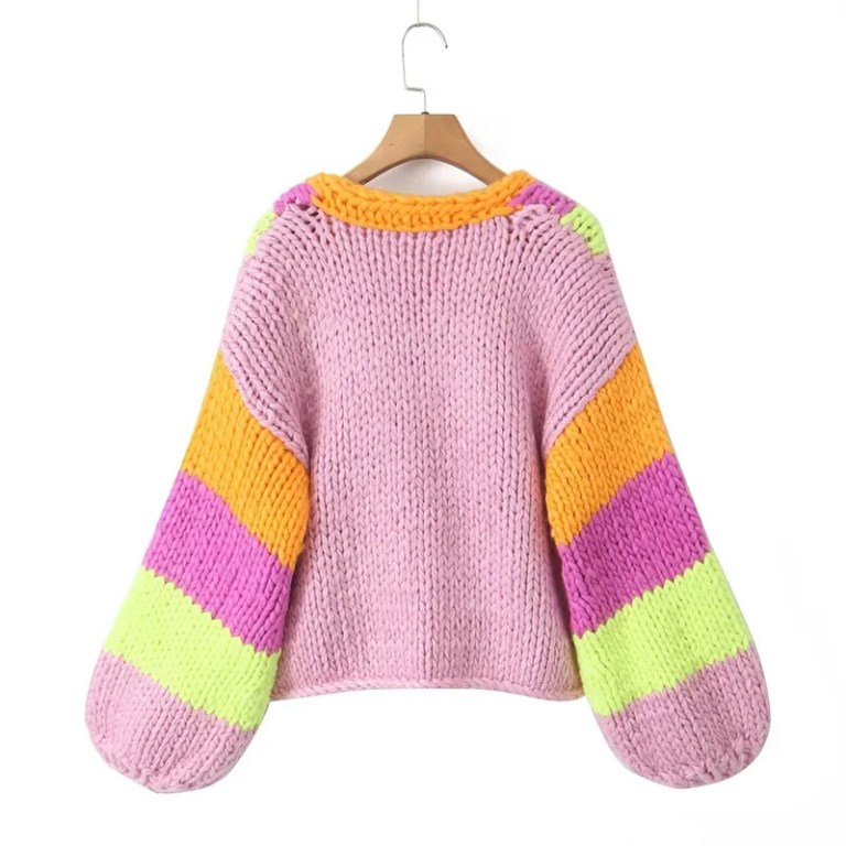 KEYANKETIAN Winter Handmade Sweater Boho Holiday wind Contrast Color Coarse Yarn Twist Knit Cardigans