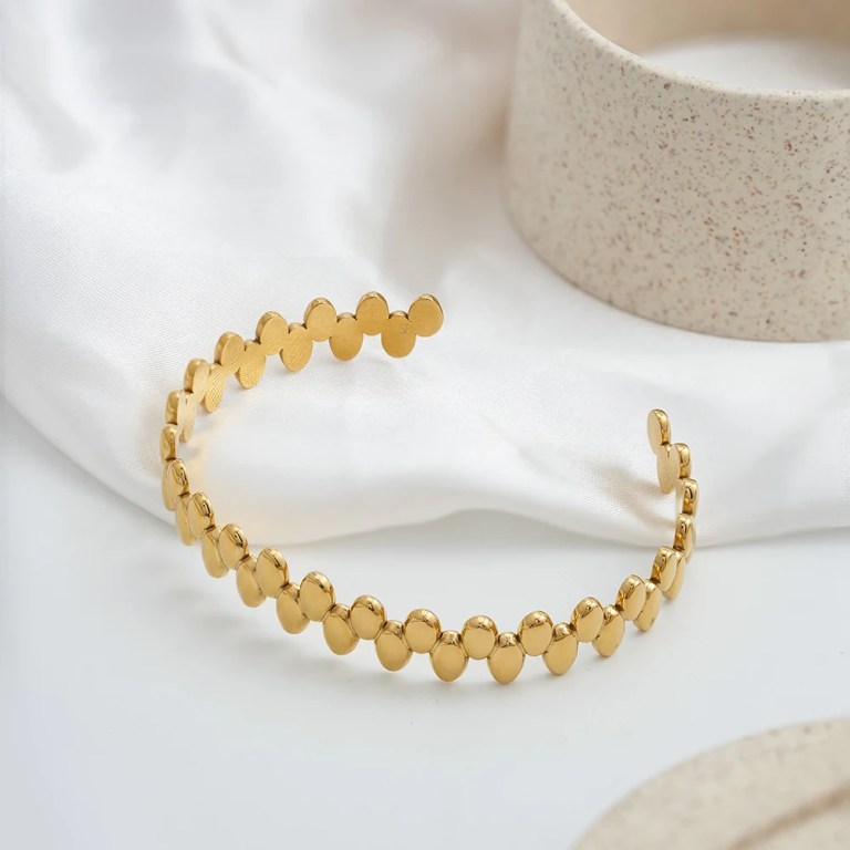 Pulseras Geometry Oval Open Bangle 18K Gold Plated Cuff
