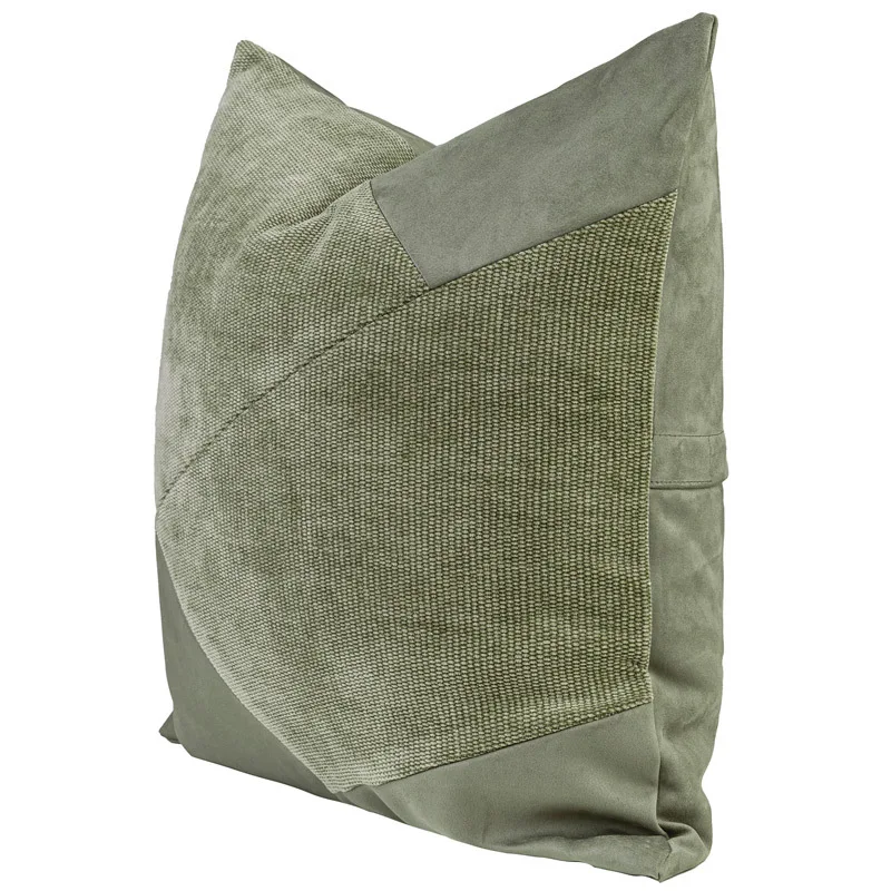Retro Green Suede Patch Cushion – Modern Decor