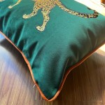 Green Leopard Embroidered Velvet Cushion
