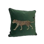 Green Leopard Embroidered Velvet Cushion