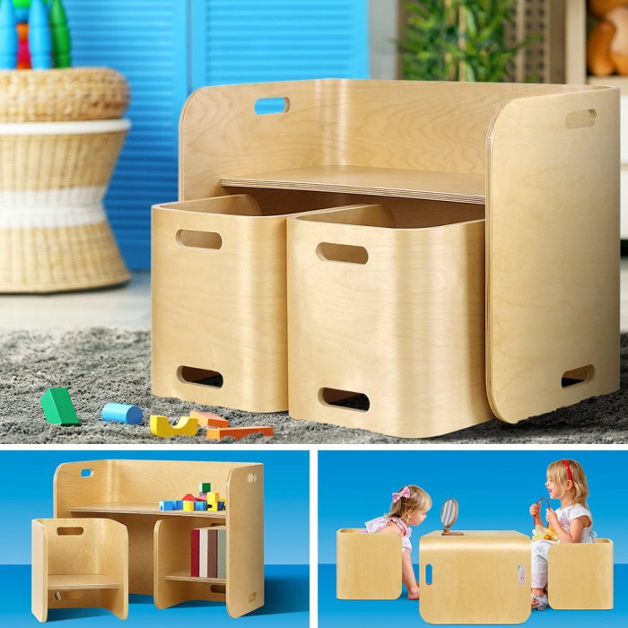 Keezi 3PCS Kids Table and Chairs Set Multifunctional Storage Desk Keezi 3PCS Kids Table and Chairs Set Multifunctional Storage Desk