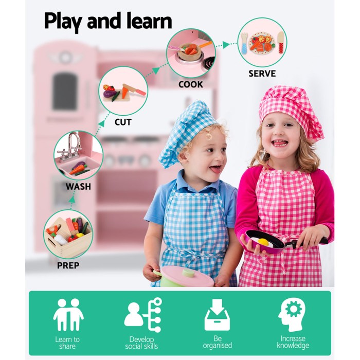 Keezi Kids Kitchen Play Set Wooden Pretend Toys Cooking Children Storage Pink Keezi Kids Kitchen Play Set Wooden Pretend Toys Cooking Children Storage Pink