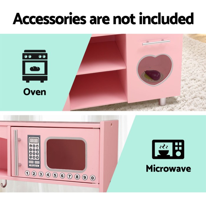 Keezi Kids Kitchen Play Set Wooden Pretend Toys Cooking Children Storage Pink Keezi Kids Kitchen Play Set Wooden Pretend Toys Cooking Children Storage Pink