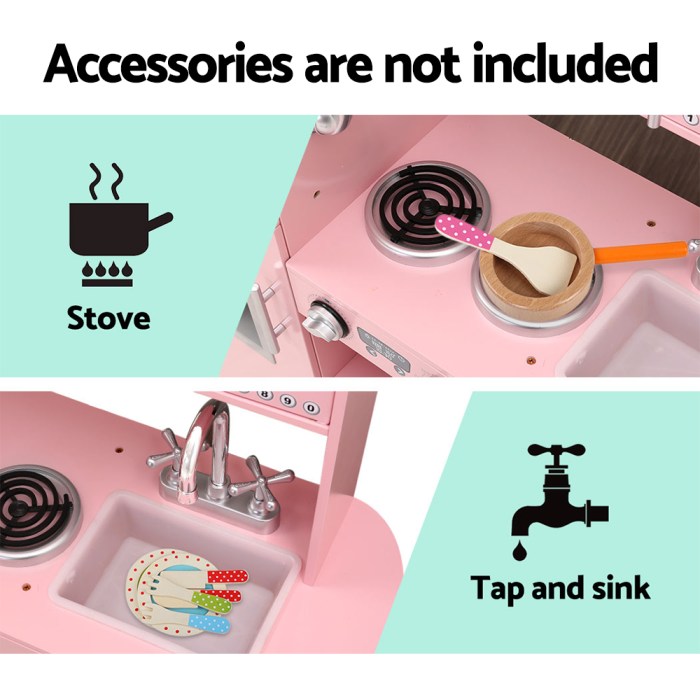 Keezi Kids Kitchen Play Set Wooden Pretend Toys Cooking Children Storage Pink Keezi Kids Kitchen Play Set Wooden Pretend Toys Cooking Children Storage Pink