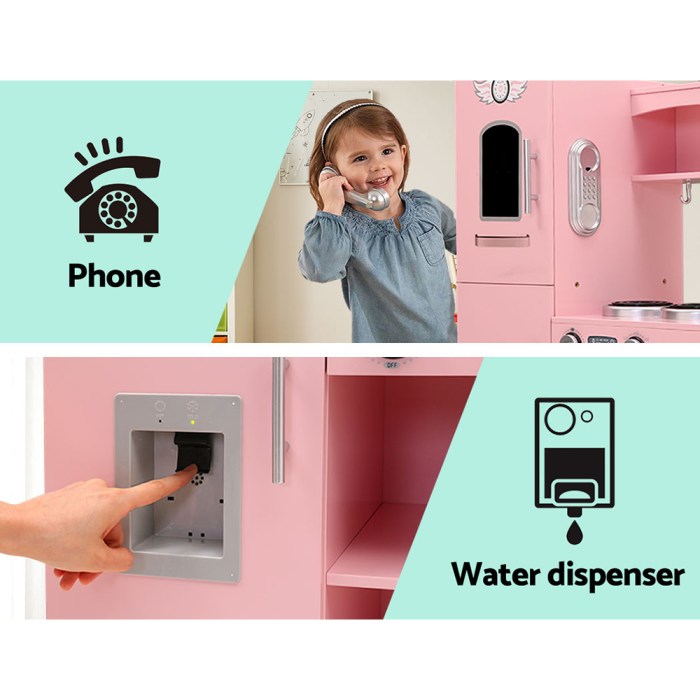 Keezi Kids Kitchen Play Set Wooden Pretend Toys Cooking Children Storage Pink Keezi Kids Kitchen Play Set Wooden Pretend Toys Cooking Children Storage Pink