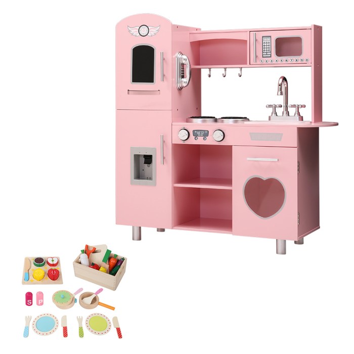 Keezi Kids Kitchen Play Set Wooden Pretend Toys Cooking Children Food Pink Keezi Kids Kitchen Play Set Wooden Pretend Toys Cooking Children Food Pink