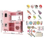 Keezi Kids Kitchen Play Set Wooden Pretend Toys Cooking Children Food Pink