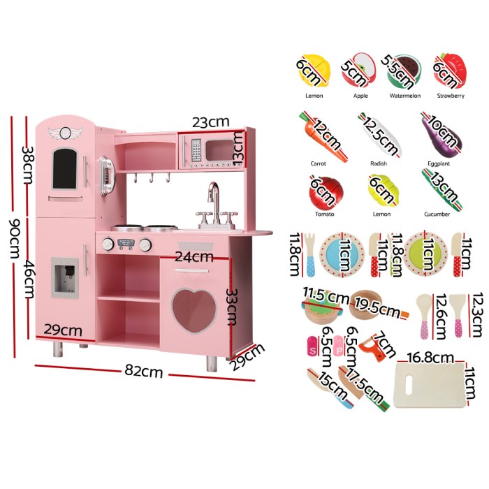 Keezi Kids Kitchen Play Set Wooden Pretend Toys Cooking Children Food Pink Keezi Kids Kitchen Play Set Wooden Pretend Toys Cooking Children Food Pink