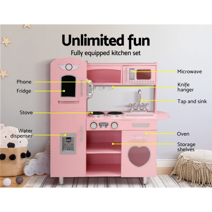 Keezi Kids Kitchen Play Set Wooden Pretend Toys Cooking Children Food Pink Keezi Kids Kitchen Play Set Wooden Pretend Toys Cooking Children Food Pink