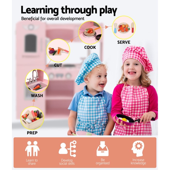 Keezi Kids Kitchen Play Set Wooden Pretend Toys Cooking Children Food Pink Keezi Kids Kitchen Play Set Wooden Pretend Toys Cooking Children Food Pink