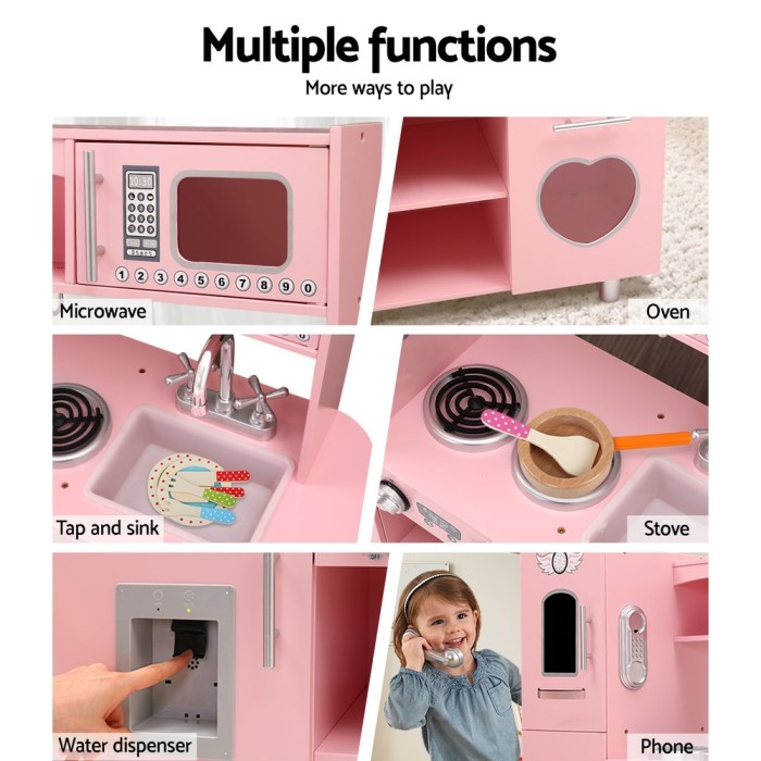 Keezi Kids Kitchen Play Set Wooden Pretend Toys Cooking Children Food Pink Keezi Kids Kitchen Play Set Wooden Pretend Toys Cooking Children Food Pink