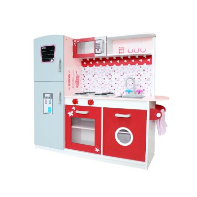 Keezi Kids Kitchen Play Set Wooden Pretend Toys Cooking Children Fridge Oven Red Keezi Kids Kitchen Play Set Wooden Pretend Toys Cooking Children Fridge Oven Red