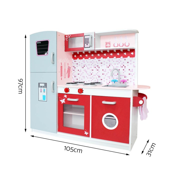 Keezi Kids Kitchen Play Set Wooden Pretend Toys Cooking Children Fridge Oven Red Keezi Kids Kitchen Play Set Wooden Pretend Toys Cooking Children Fridge Oven Red