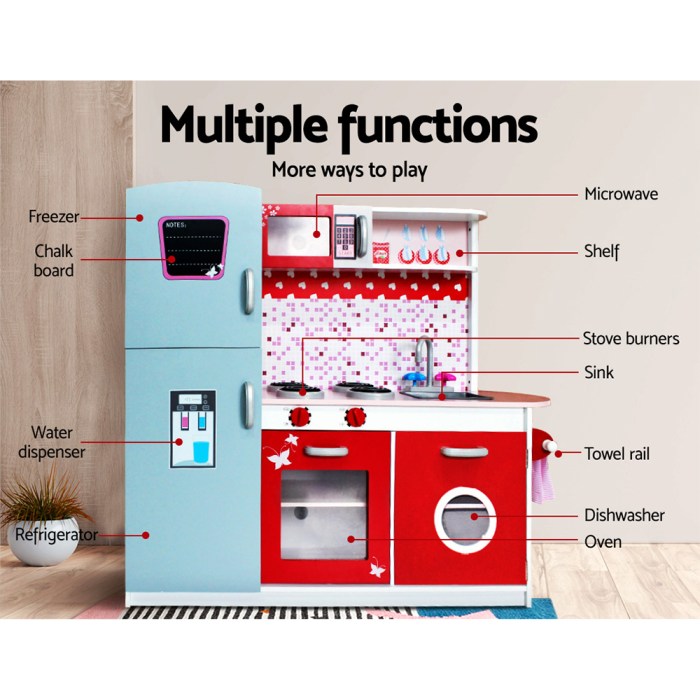 Keezi Kids Kitchen Play Set Wooden Pretend Toys Cooking Children Fridge Oven Red Keezi Kids Kitchen Play Set Wooden Pretend Toys Cooking Children Fridge Oven Red