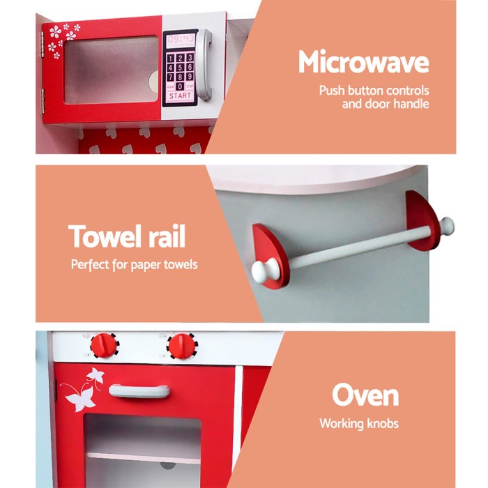 Keezi Kids Kitchen Play Set Wooden Pretend Toys Cooking Children Fridge Oven Red Keezi Kids Kitchen Play Set Wooden Pretend Toys Cooking Children Fridge Oven Red