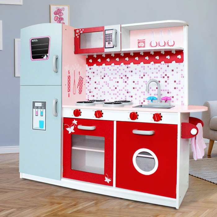 Keezi Kids Kitchen Play Set Wooden Pretend Toys Cooking Children Fridge Oven Red Keezi Kids Kitchen Play Set Wooden Pretend Toys Cooking Children Fridge Oven Red