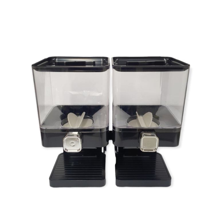 2 x 3.7L Double Cereal Dispenser Black – Square Rice Beans Countertop Storage 2 x 3.7L Double Cereal Dispenser Black – Square Rice Beans Countertop Storage