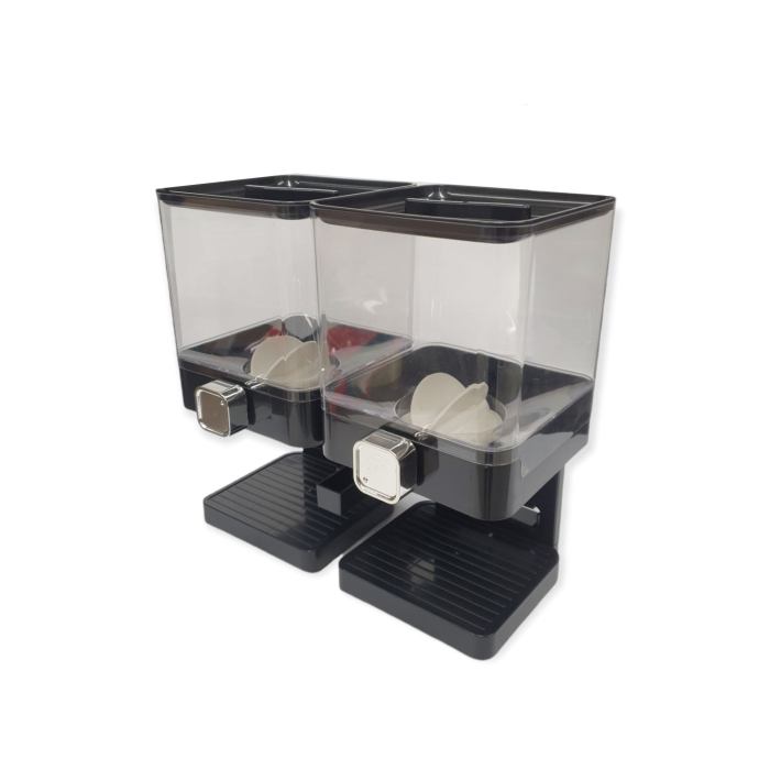 2 x 3.7L Double Cereal Dispenser Black – Square Rice Beans Countertop Storage