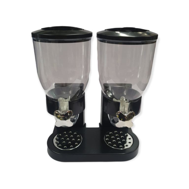 2 x 4L Double Cereal Dispenser Black – Round Rice Grains Countertop Storage