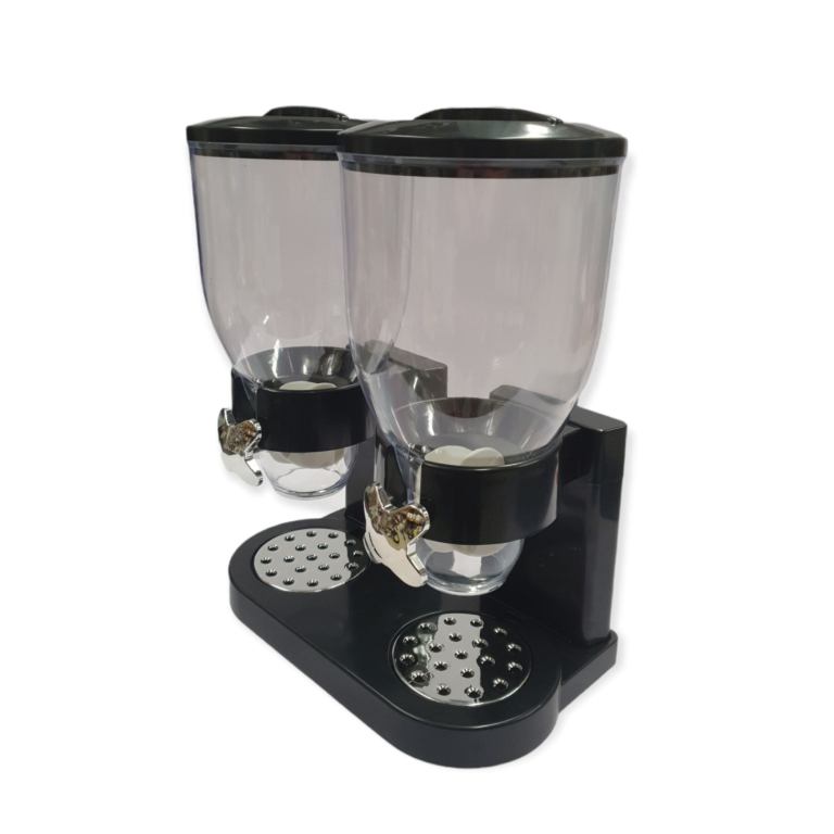 2 x 4L Double Cereal Dispenser Black – Round Rice Grains Countertop Storage
