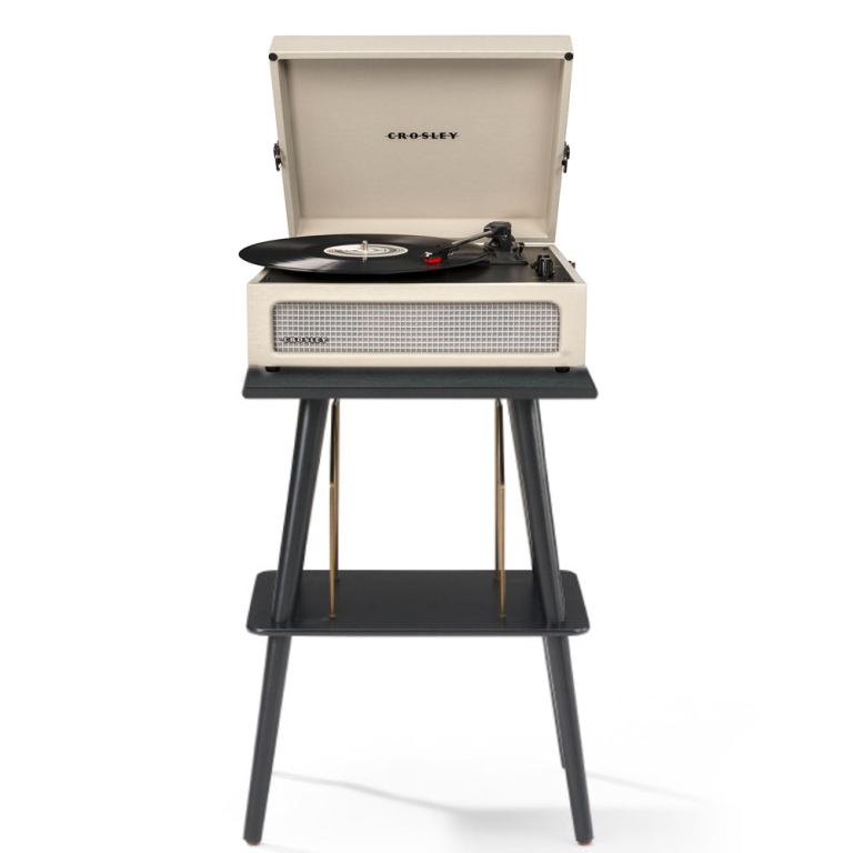 Crosley Voyager Bluetooth Portable Turntable + Entertainment Stand Bundle – Dune