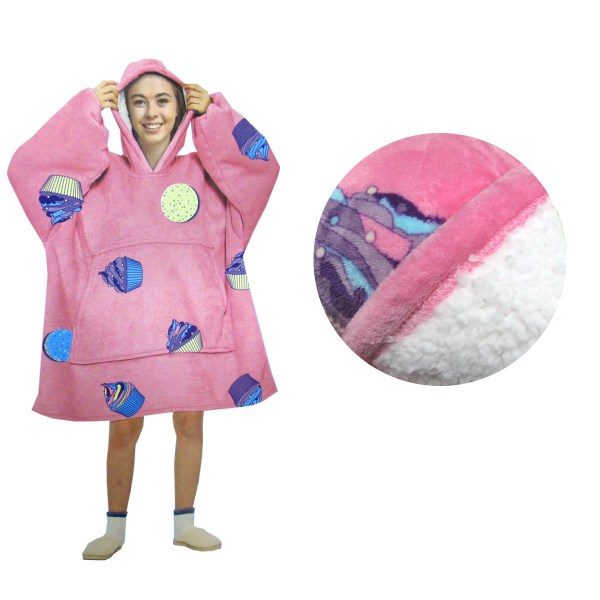 Blanket Hoodie with Sherpa Reverse Pink Cupcakes Blanket Hoodie with Sherpa Reverse Pink Cupcakes