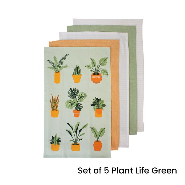 Ladelle Set of 5 Plant Life Cotton Kitchen Tea Towels 50 x 70 cm Green Ladelle Set of 5 Plant Life Cotton Kitchen Tea Towels 50 x 70 cm Green